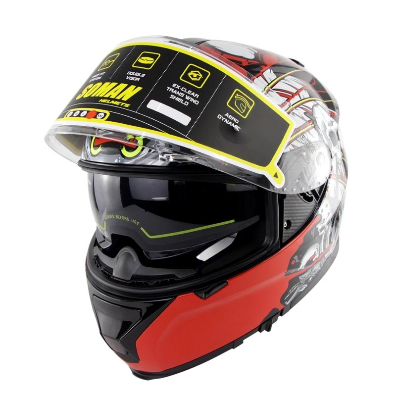 Полнолицевой шлем с черепом узор Cascos флип мотоциклетный шлем съемный Casco Moto Motard Capacete мотоциклетный Uv Cut