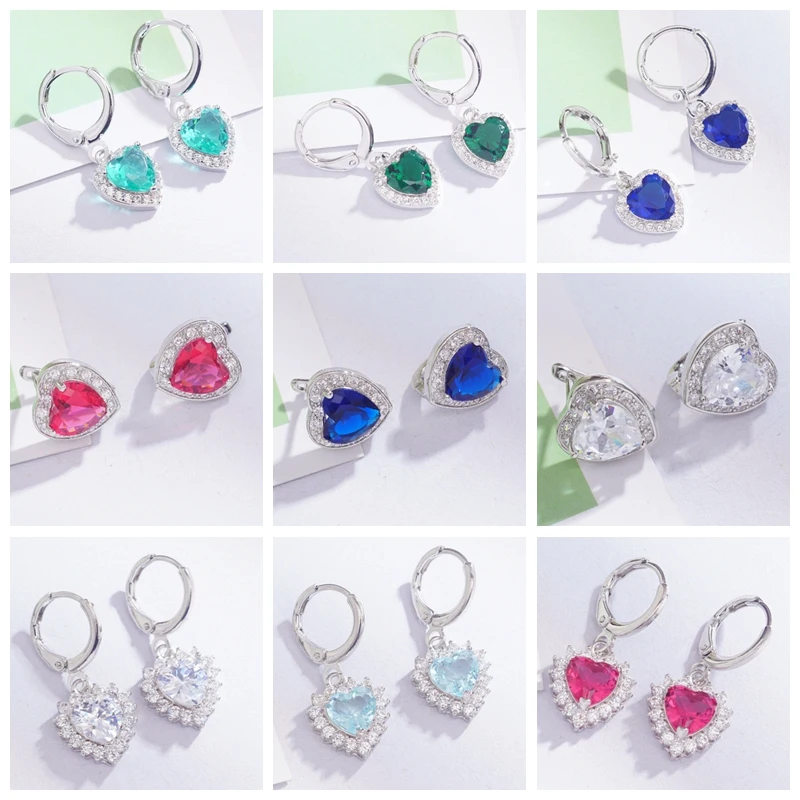 Женские серьги с кубическим цирконием 3 разных стиля милые в форме сердца белого