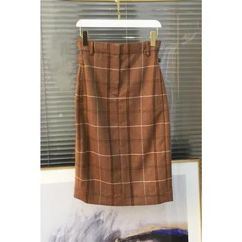 

Wool-blend Plaid Women's Knee-Length Skirt Loose Zipper High Waist Skirts 2020 Spring Autumn New