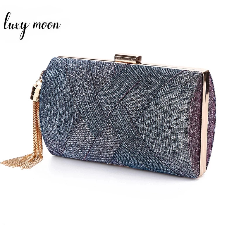 Ladies Hand Bag Women's Wedding Clutch Bags Sequin Purple Purse for Bridal Luxury Elegant Tassel Shoulder ZD1495 |