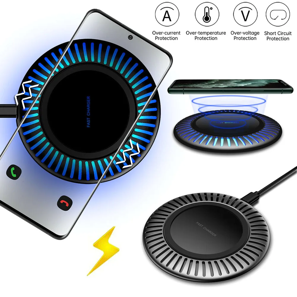 

Qi Wireless Fast Charger Stand Pad Mat Dock 15W/10W/7.5W/5W LED Indicator For AirPods Mobile Phone Prevent Overcharging