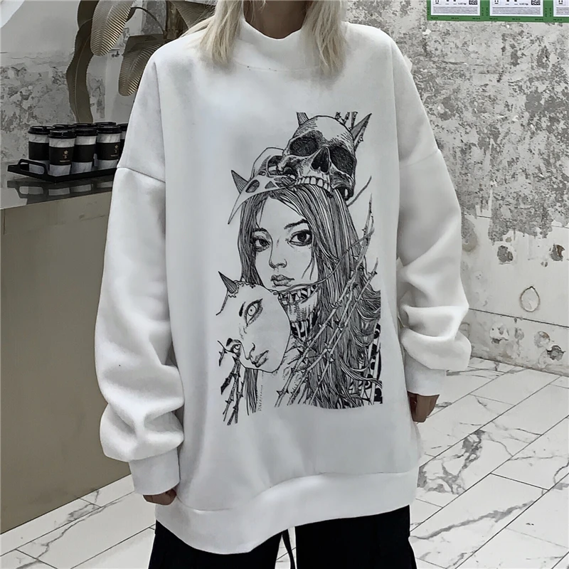 Neploe Harajuku женские толстовки осень зима мультфильм девушка печатных флисовый пуловер корейский Свободный Топ Джемперы 55558