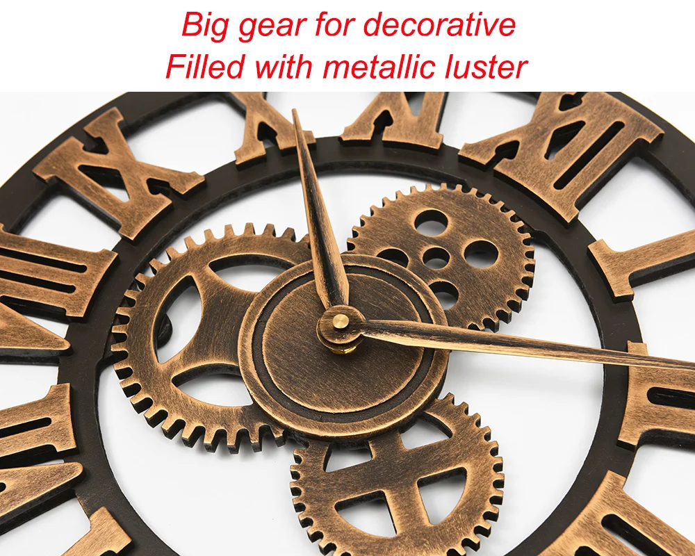 Handmade Oversized 3D retro rustic decorative luxury art big gear wooden vintage large wall clock on the wall Stereoscopic