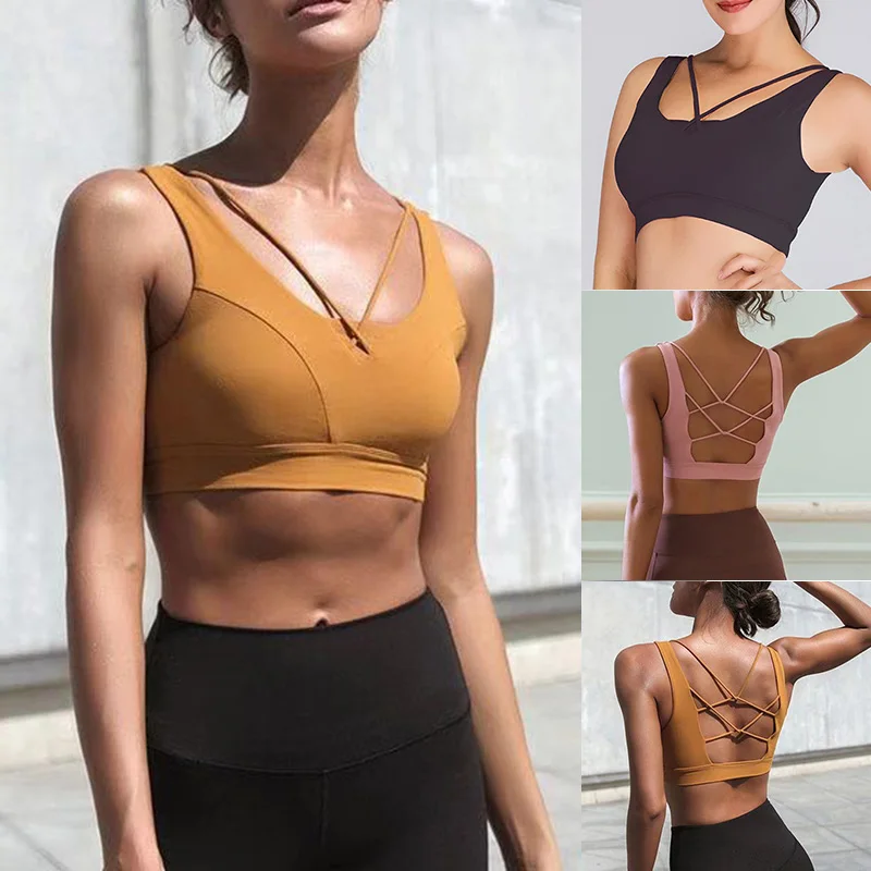 Newly Sports Bra for Women Crisscross Back Support Yoga Tops Padded Comfortable