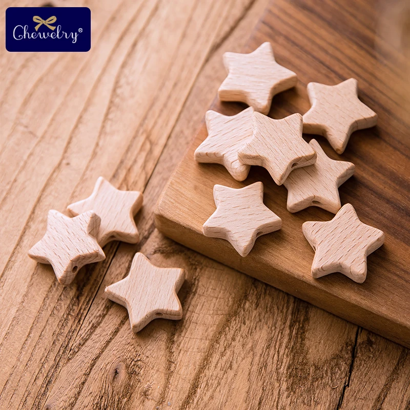 Baby Teething Toys 10pcs Beech Wooden Beads Baby Teether Rodent Mini Birds Hearts Beads DIY Necklace Pacifier Chain Crafts Jewelry Children Product