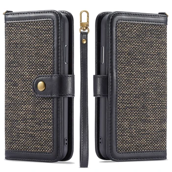 

Luxury Gunny Cloth Leather Wallet Case for iPhoneXR Case 2-in-1 Magnetic Flip Card Holders Handbag Case for iphone7 8 Plus X XS