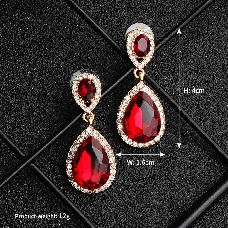 6 FIAZIA Simple Bridal Water Drop Earring Druzy Earrings Women Red Rhinestone Dangle Earring Jewelry Bridal Wedding Accessories