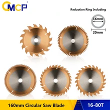 Cmcp 160mm tct lâmina de serra circular para madeira plástico acrílico carpintaria viu a lâmina 16/24/30/60/80t ticn revestido disco de corte