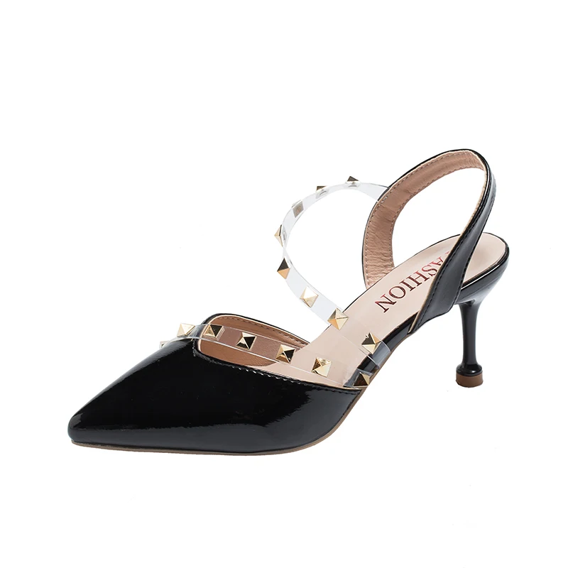 new Summer Women's Shoes Fashion Female Sandals Rivet High Heel Metal Decoration Pu Leather classic Woman shoes Women Heels | Обувь