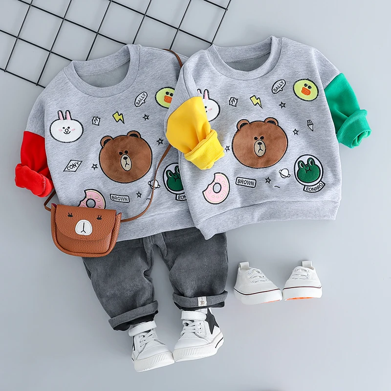 HYLKIDHUOSE Autumn Baby Girl Boy Clothing Sets Infant Clothes Suits Bear Plush T Shirt Pants Casual Children Kids | Детская одежда и