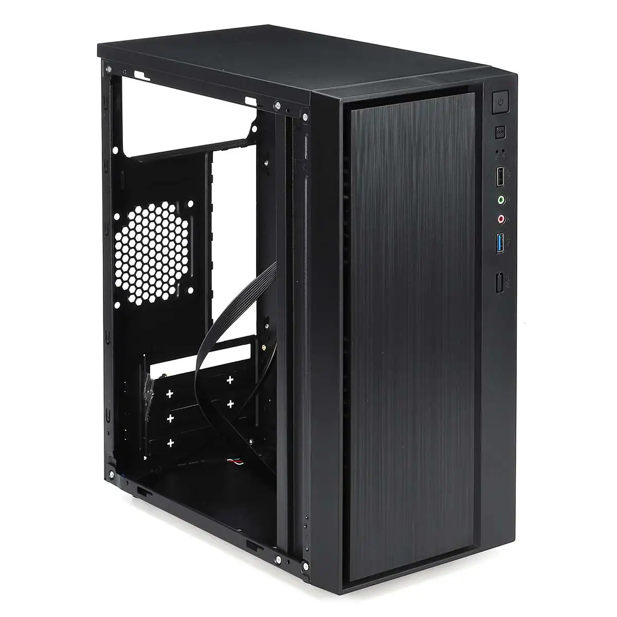 Black PC Case Full Side Ventilation Cooling Case USB3.0 with Light Bar 1 Fan Position Side Through Panel Mini Computer Case Black PC Case Full Side Ventilation Cooling Case USB3.0 with Light Bar 1 Fan Position Side Through Panel Mini Computer Case