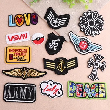 

50pcs/lot Embroidery Patches Letters Strange Things Wings Clothing Accessories Heat Transfer Badge Iron Clothes Biker Appliques