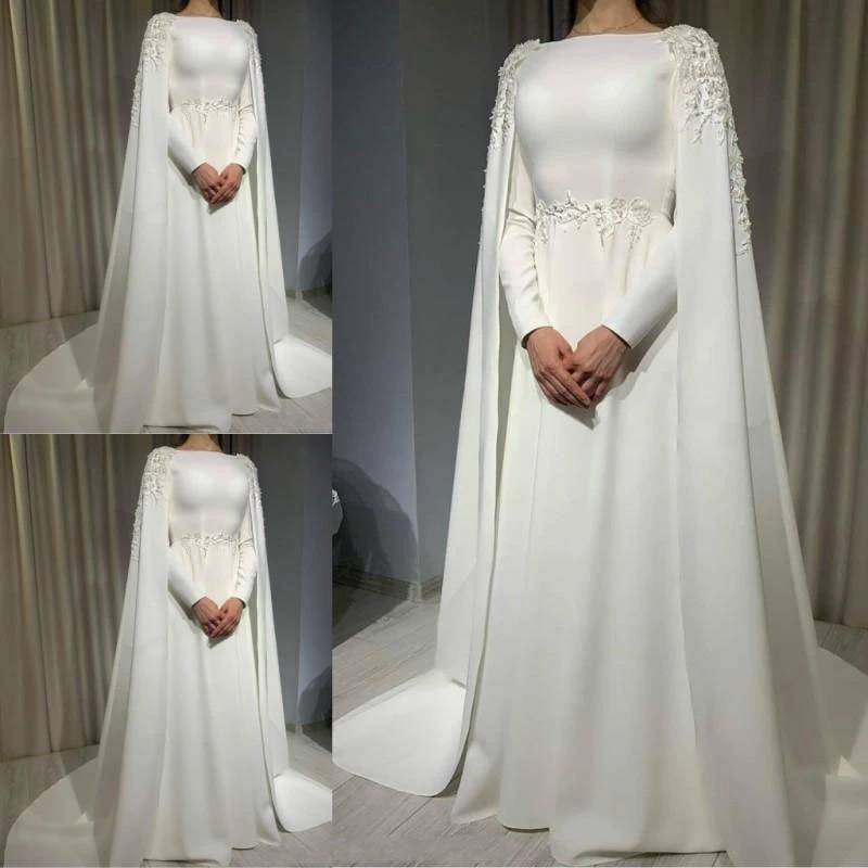 White Muslim Wedding Dress With Cape A ...