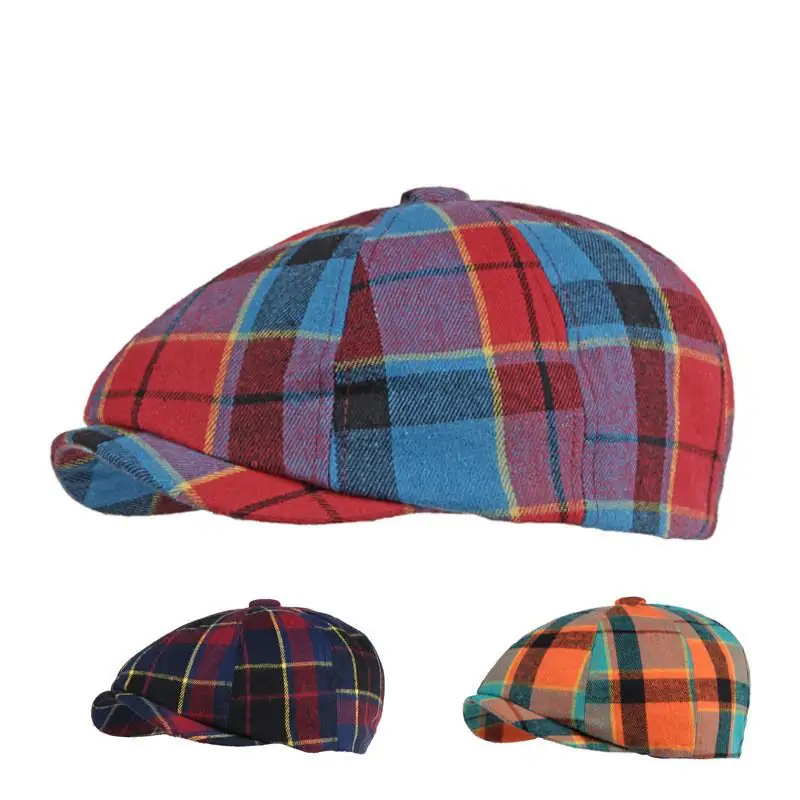 LDSLYJR 2021 Cotton Spring Summer plaid Newsboy Caps Flat Peaked Cap Men and Women Painter Beret Hats 121 beret hat male