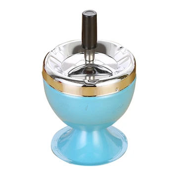 

Stainless Steel Wine Style Ash Tray with Cover Round Push Down Portable Cigarette Ashtray with Spinning Tray Holder Black+Silver