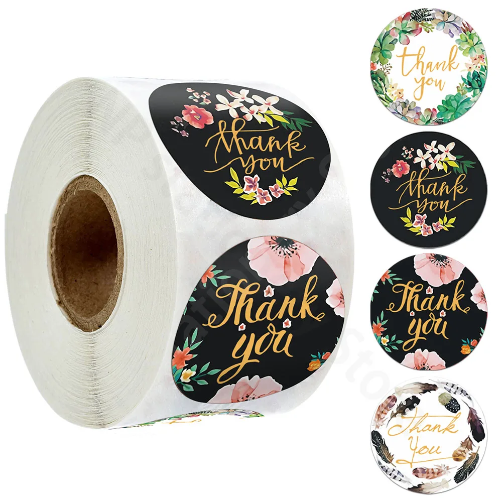 

500pcs Color Flower Thank You Sticker 1 Inch Round Decor Sealing Labels for Handmade Order Business Gift Bags Envelopes Seal