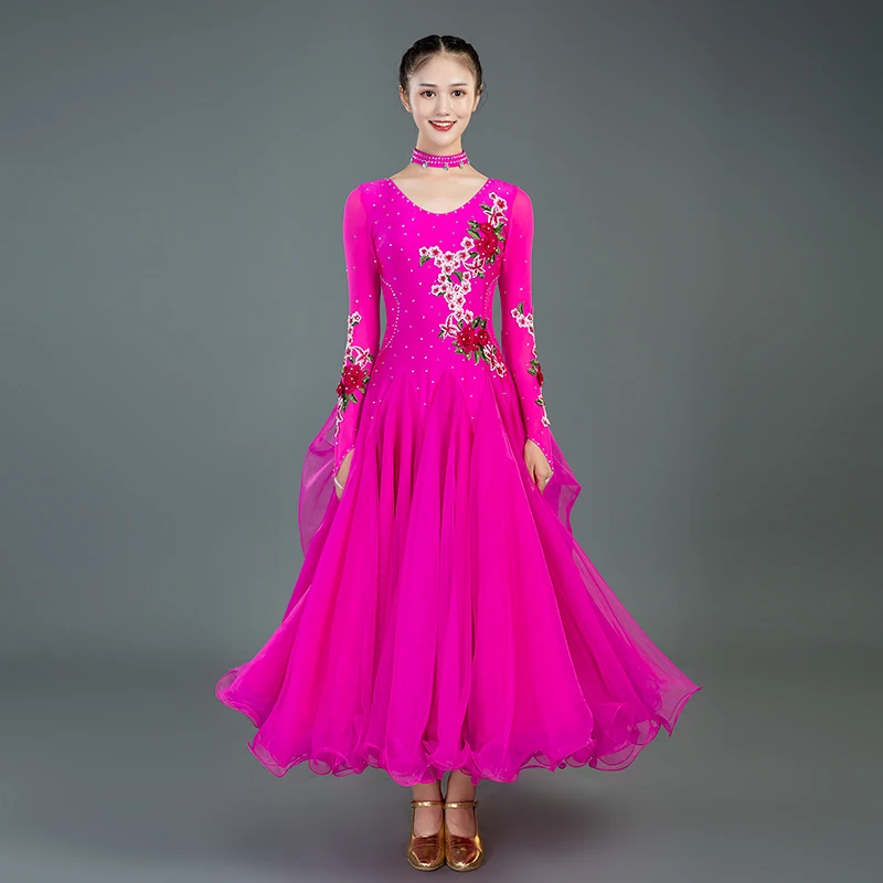 Big Swing Green Ballroom Dance Competition Dress With Rhinestones Waltz Dress Social Sance Rumba Dance Costumes Ball Gown