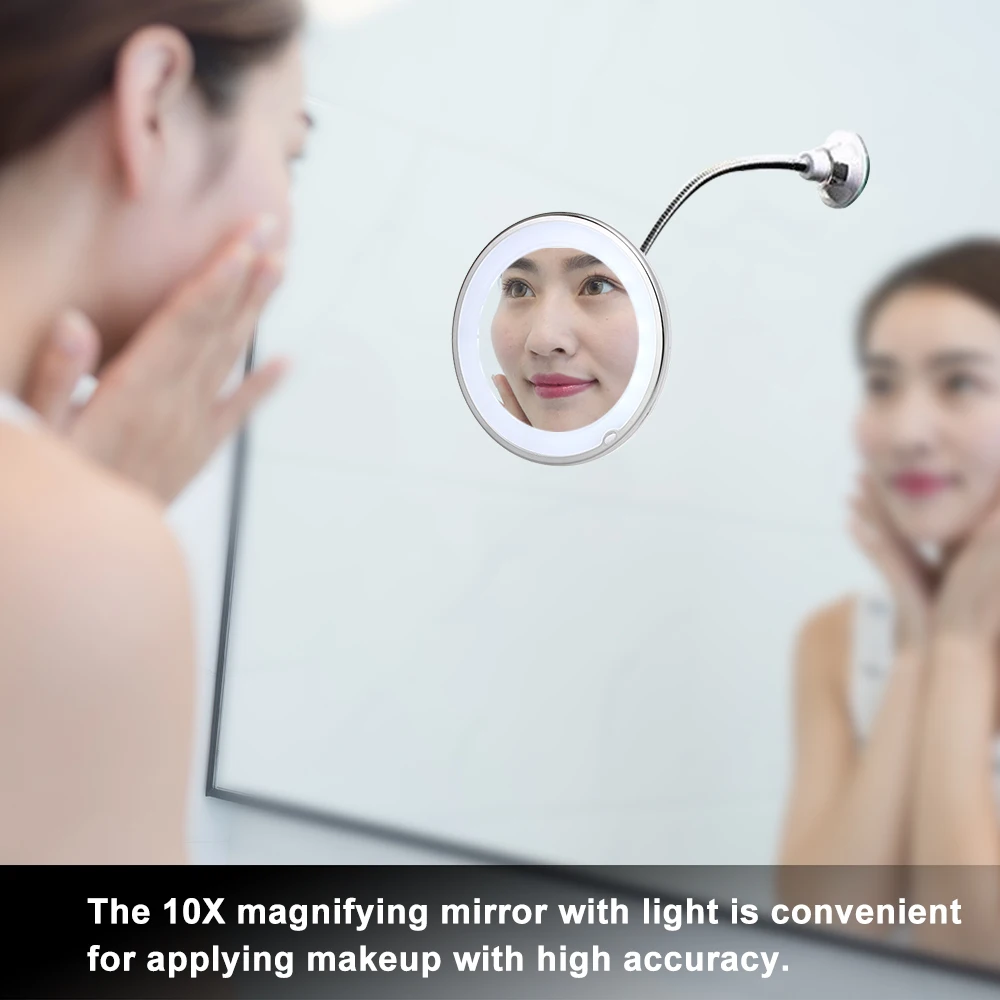 

10X Folding Makeup Mirror Flexible Magnifying Makeup with LED Light Wall Mounted Bathroom Mirror 360 Rotation Make Up Mirror