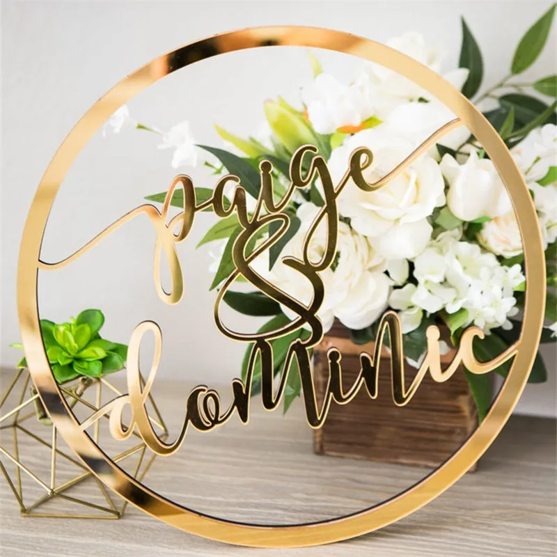 

Gold Mirror or Wood Custom Wedding Sign Hoop Style Circle With Name Wall Sign Personalized Mr&Mrs Wedding Round Photo Props