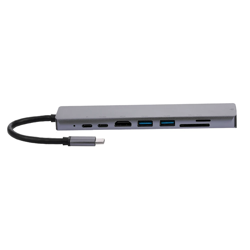 8 в 1 USB-C Многофункциональная док-станция для ноутбука конвертер type-C в PD+ USB* 2+ HDTV+ type-C+ SD+ TF+ RJ45 87W адаптер для ПК ноутбука