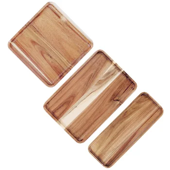 

3Pcs Wooden Tray Coffee Holding Tray Fruit Plate Household Tableware Log Color