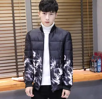 

Men Down Coat Basic Winter Warm Jacket Fashion Printing Standing Collar Cotton Coat Casual Male Baseball Jacket