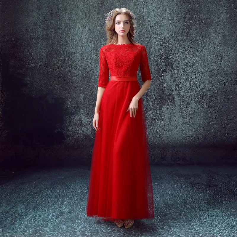 Vestido longo Половина рукава пояса горячий сексуальный длинный Тюль Красный Кружева Вечерние платья на выпускной robe de soiree Мать невесты платья