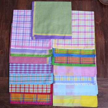 

Europe and America-Style Pure Cotton Women's Handkerchief Colorful Color Plaid Handkerchief Sweat-absorbing Towel Headscarf Scar
