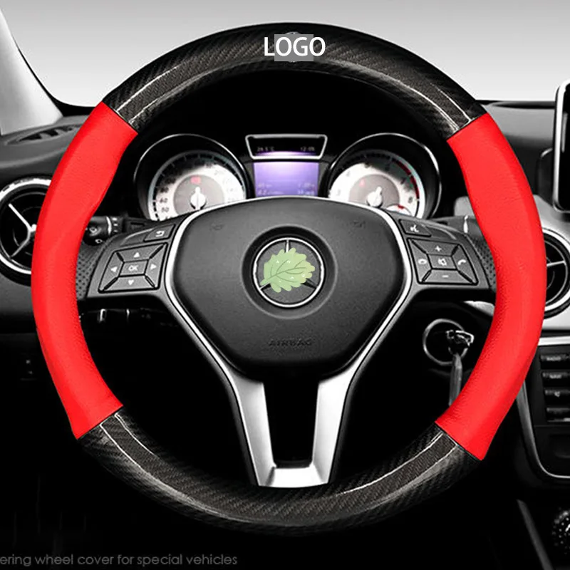 Carbon Fiber Cow Leather Car Steering Wheel Cover Accessories Fit Mercedes Benz ClassA W176 W169 B W245 C W205 W204 W203 C300