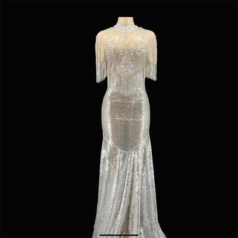 

ZD Custom Robe Anniversary Birthday Flashing Rhinestones Fringe Luxry Evening outfit Party Prom Wear tee dress 2 style Singer