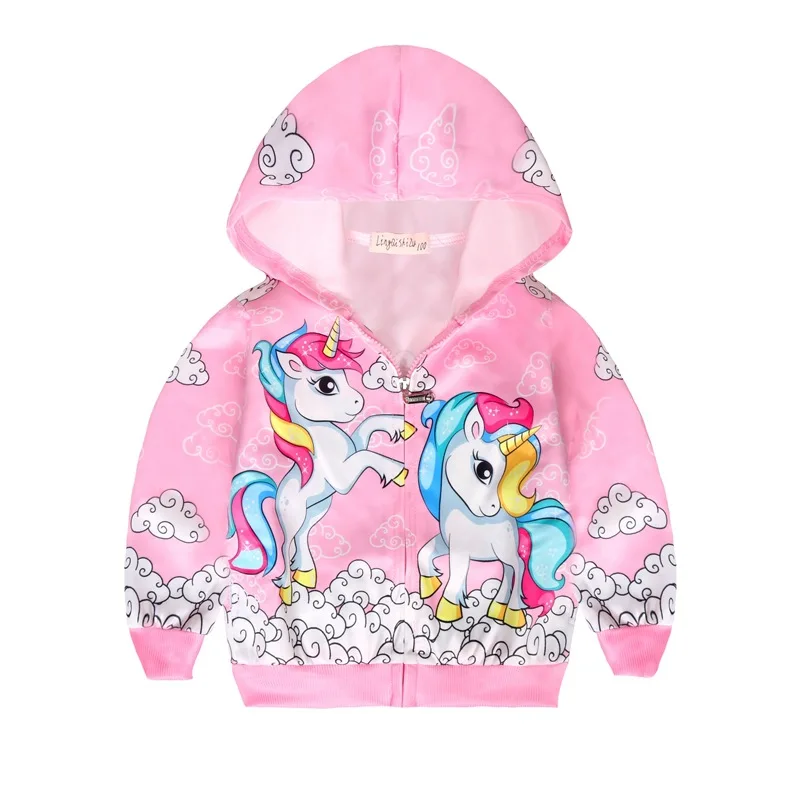 39072pink Пальто для девочек куртка с единорогом весенний тонкий свитер с капюшоном Милая Детская рубашка на молнии детская куртка повседневная одежда для девочек Детские пальто - Цвет: 39072pink