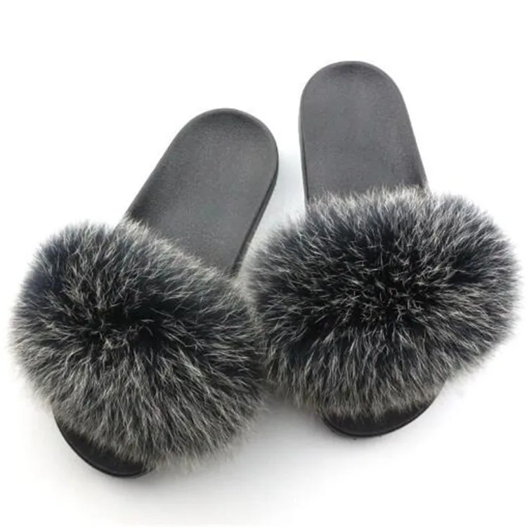 Женские зимние тапочки с натуральным лисьим мехом; милая домашняя обувь из пушистого плюша; женские меховые шлепанцы; женские меховые сандалии; размер 45