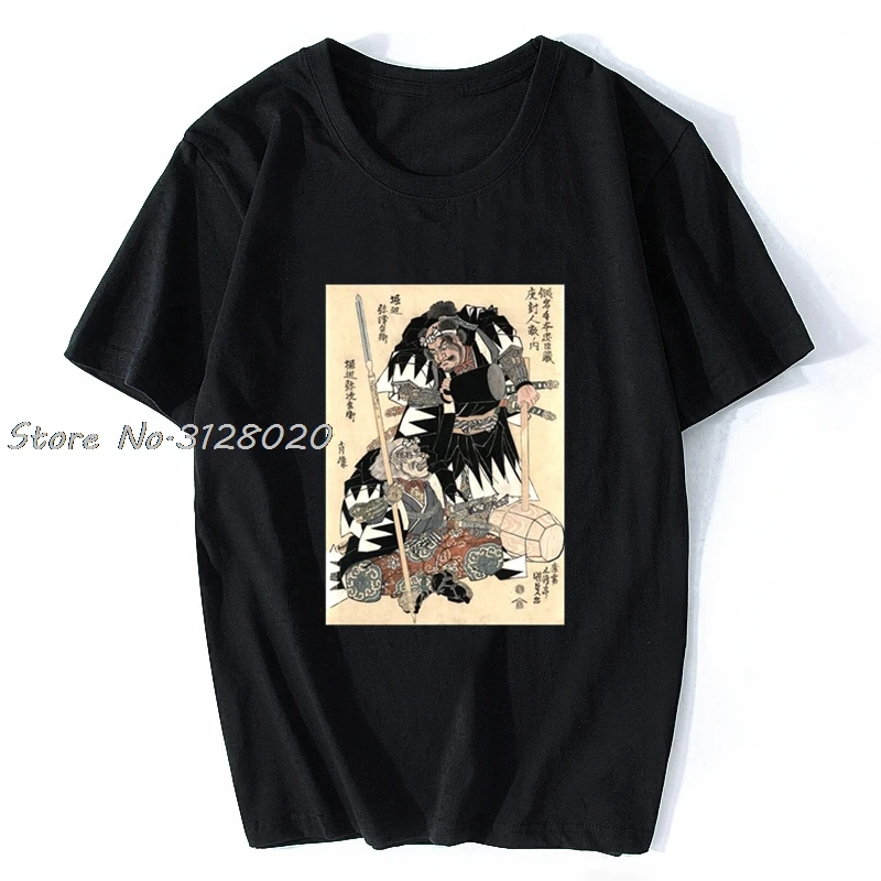 Double Samurai T-Shirt Awesome Japanese Retro Art Men Cotton TShirt Tees Tops Streetwear Harajuku | Мужская одежда