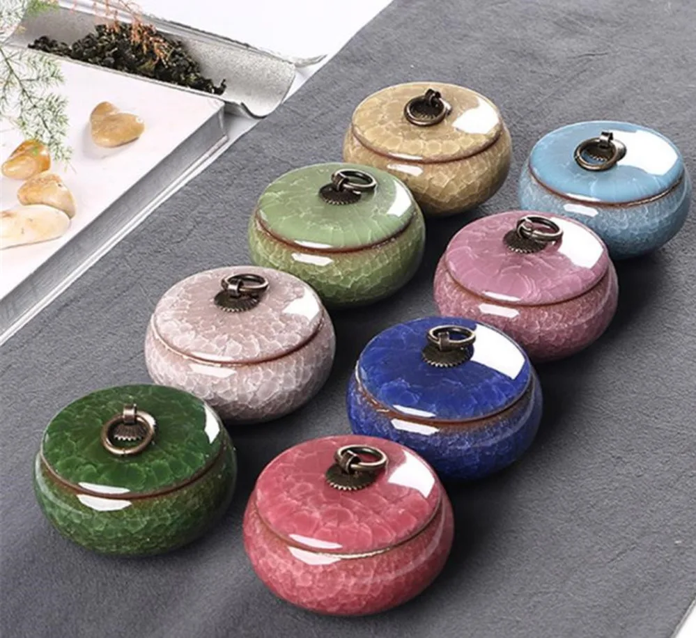 Китайский ретро ледяная трещина, керамический оловянный маленький резервуар для хранения порошка, антикварная красочная чайная банка, чайная посуда, набор аксессуаров