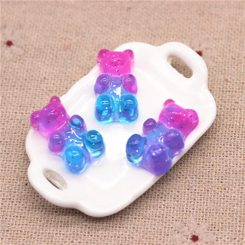 Cute Resin Transparent Bicolor Simulation Gummy Bear Candy Flatback Cabochon 20pcs For Kids DIY Jewelry/Craft Decoration 11*18mm