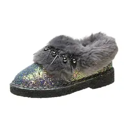 Scsech/зимние кожаные ботинки с заклепками для малышей; плотные ботинки для девочек; большая детская обувь на плоской подошве; короткие теплые