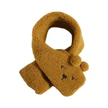 Детский зимний кашемировый шарф из овечьей шерсти, милый теплый шарф с вышитым медведем, A69C