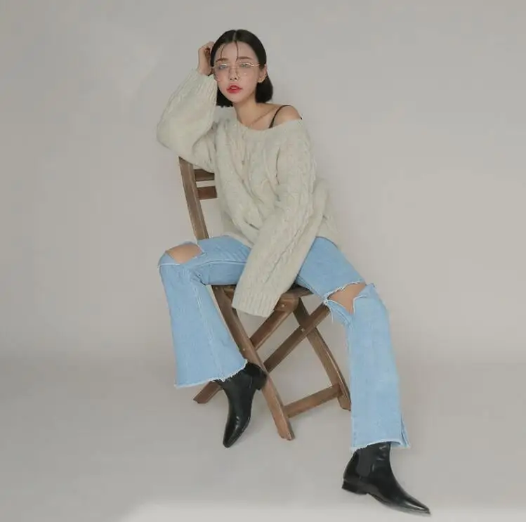 WHITNEY WANG осень зима мода уличная корейский стиль твист Свитер оверсайз женский джемпер sueter mujer invierno