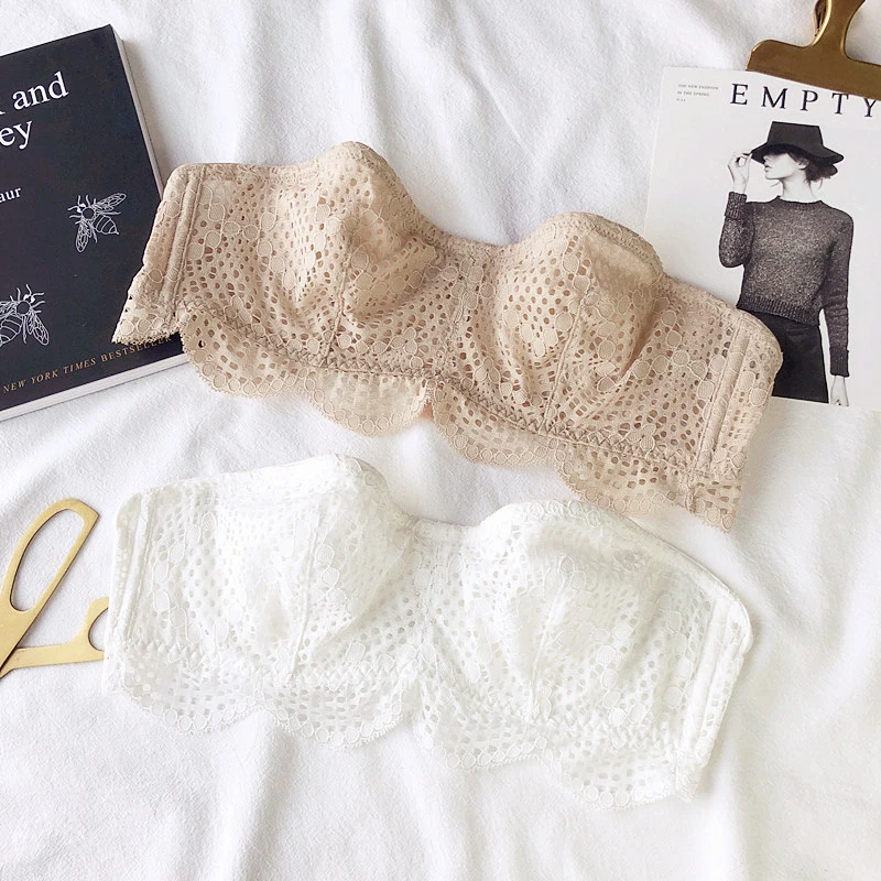 Secret Seamless Tube Tops Women Invisible Bra Lace Strapless Bra Bustier Bandeau Breathable Wrapped Chest Underwear