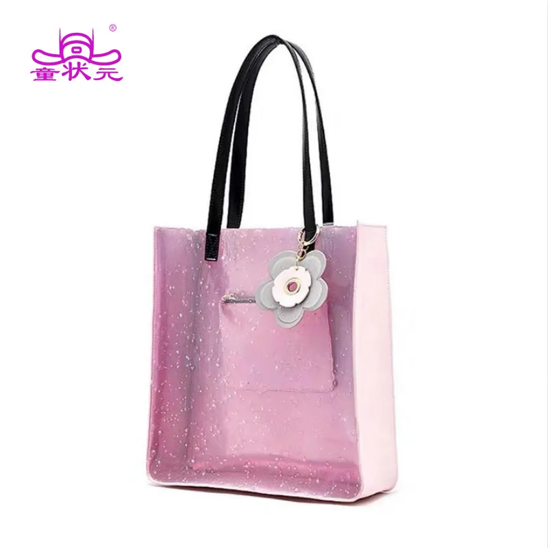 

2019 The New Girls Casual Solid Color Clear PVC Transparent Shopping Bag Shoulder Handbag Women Summer Beach Tote Travel Bags