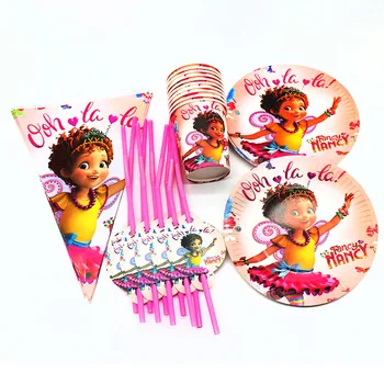 

80pcs/pack Fancy Nancy disposable plates cups straws banners Fancy Nancy disposable tableware Fancy Nancy birthday party decor