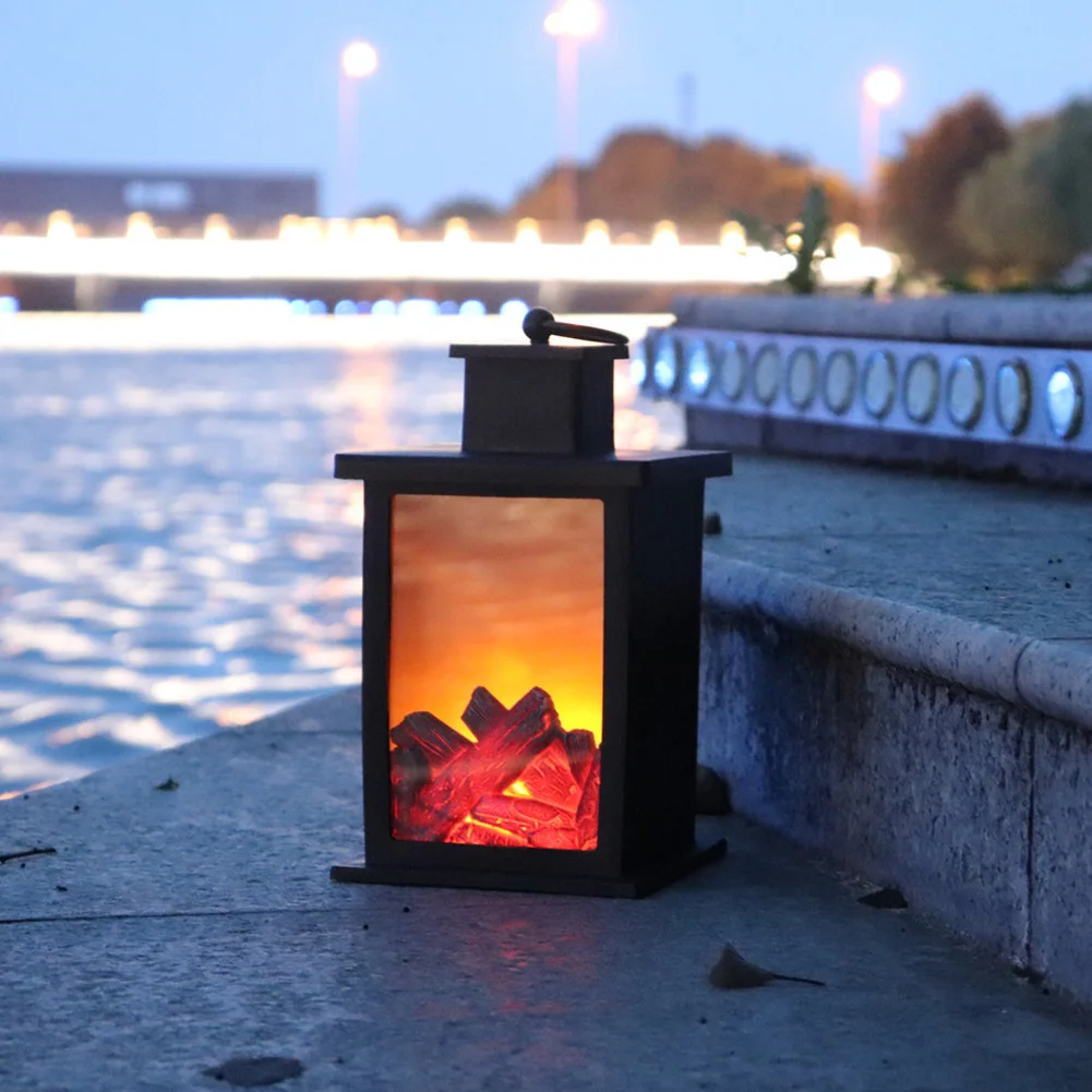 

Outdoor Lawn Hanging Lantern Light Handle Portable Gift Battery Operated Retro Indoor Decorative Ornament Fireplace Flame Led
