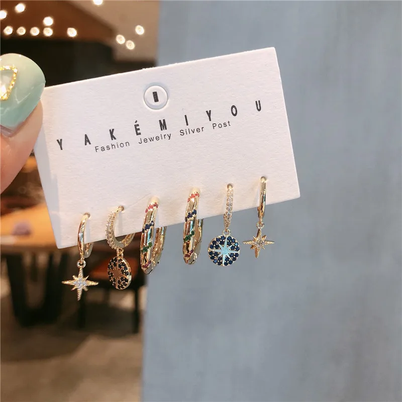 Earings-Set Hoop Circle Cubic-Zircon Korean Jewelry Rainbow Women Fashion Round Punk