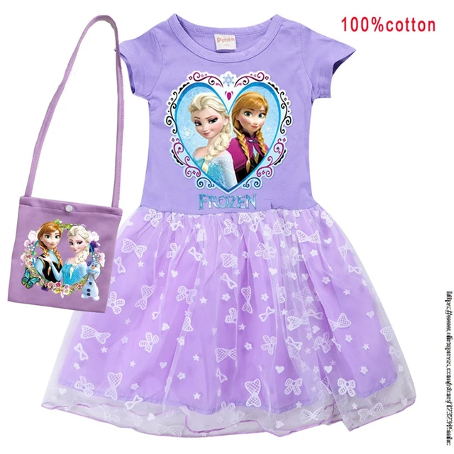Disfraz de Frozen para vestido de princesa de manga corta de dibujos animados de Disney, incluye bolsa, ropa de fiesta de cumpleaños AliExpress