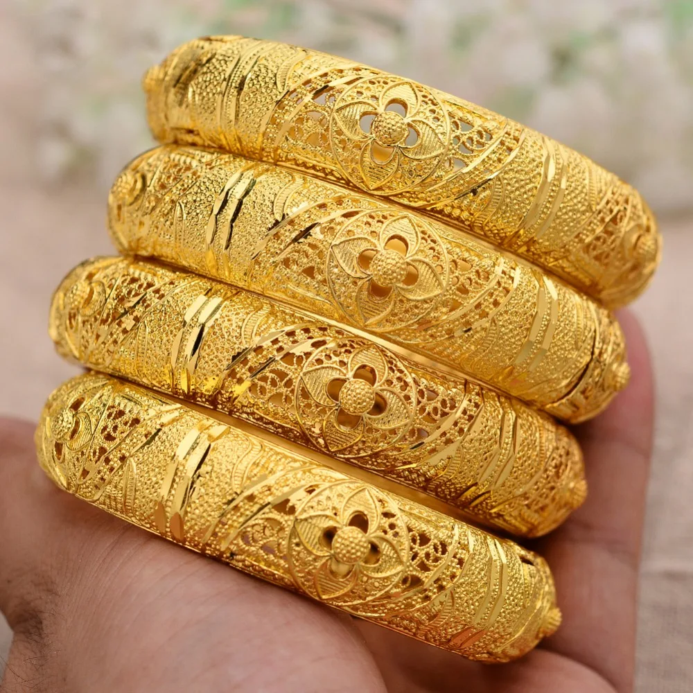 WANDO1Pcs Ethiopian Bangles For Women Gold Color Dubai/African/Arab/Middle East Bracelets Party Wedding Gifts can open B24