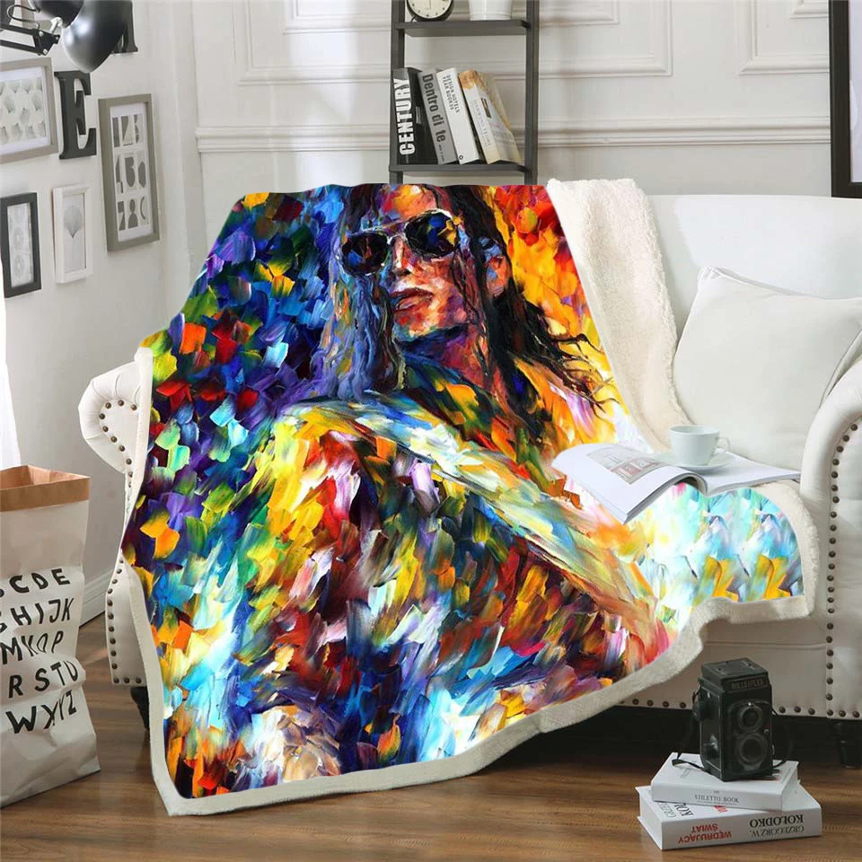 Michael Jackson 3d printed fleece blanket for Beds Hiking Picnic Thick Quilt Fashionable Bedspread Sherpa Throw Blanket style-7