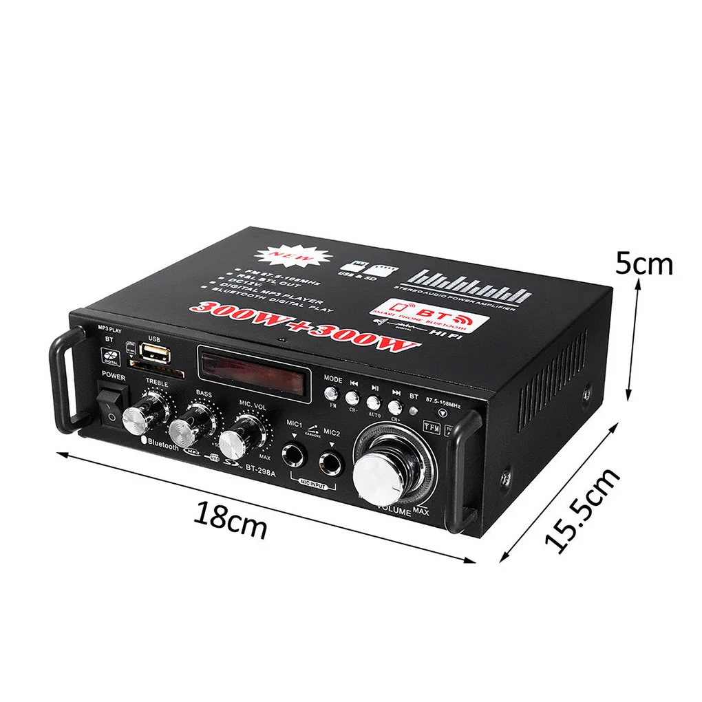 Автомобильный Bluetooth стерео аудио усилитель домашний HiFi Музыка SD USB FM AMP 12 в 600 Вт пульт дистанционного управления музыкальный плеер US Plug