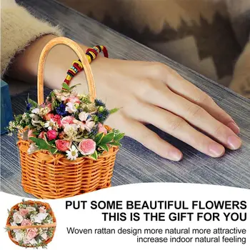 

1PC Square Rattan Woven Flowerpot Mini Flower Basket Storage Basket for Garden
