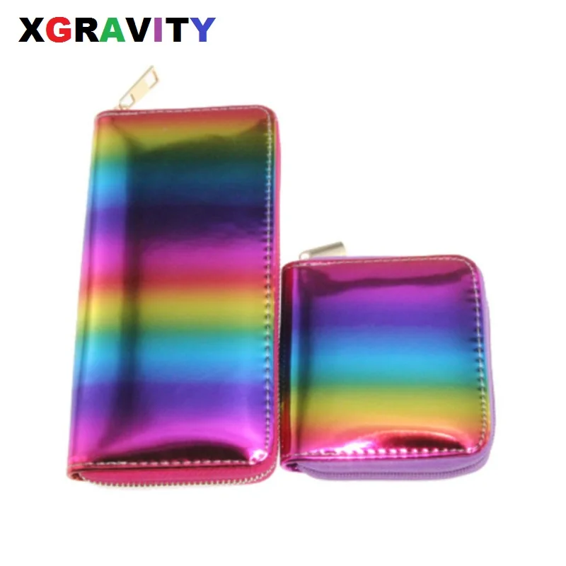 Xgravity European Laser Rainbow Colorful Wallet New Graffiti Ladies Long Purse Fashion Women Leisure PU Card Bags H018