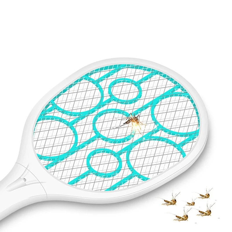 Nuolate2019 Electric Fly Swatter Green Cordless Battery Power Mosquito Swatter Bug Zapper Tennis Racket 3-Layer Mesh Insects Killer 